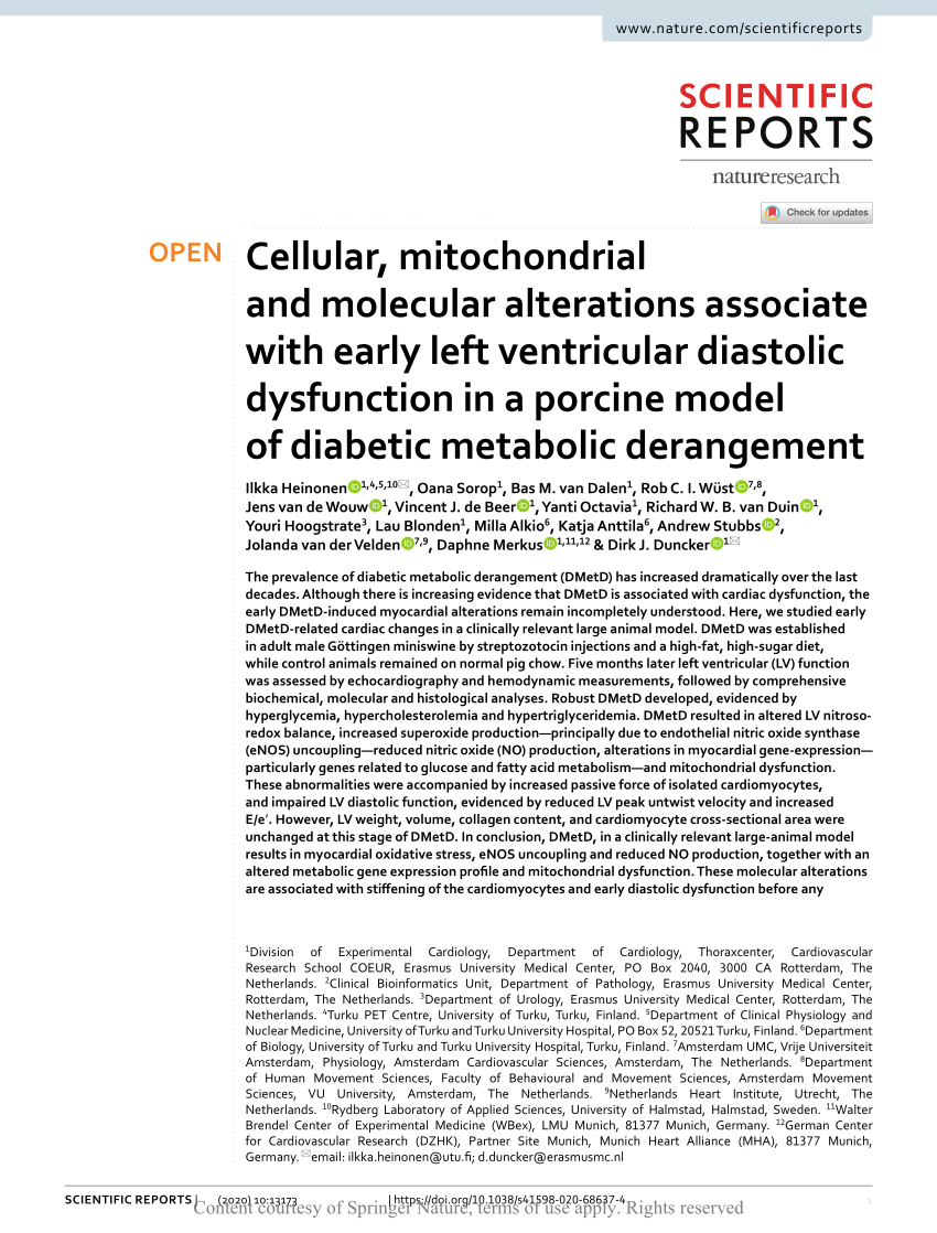 Victor pludselig Udsøgt PDF) Cellular, mitochondrial and molecular alterations associate with early  left ventricular diastolic dysfunction in a porcine model of diabetic  metabolic derangement