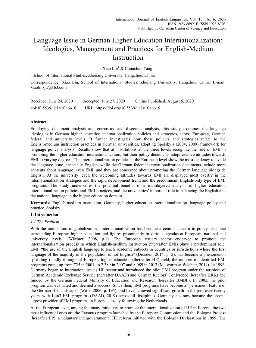 Pdf Language Issue In German Higher Education Internationalization Ideologies Management And Practices For English Medium Instruction