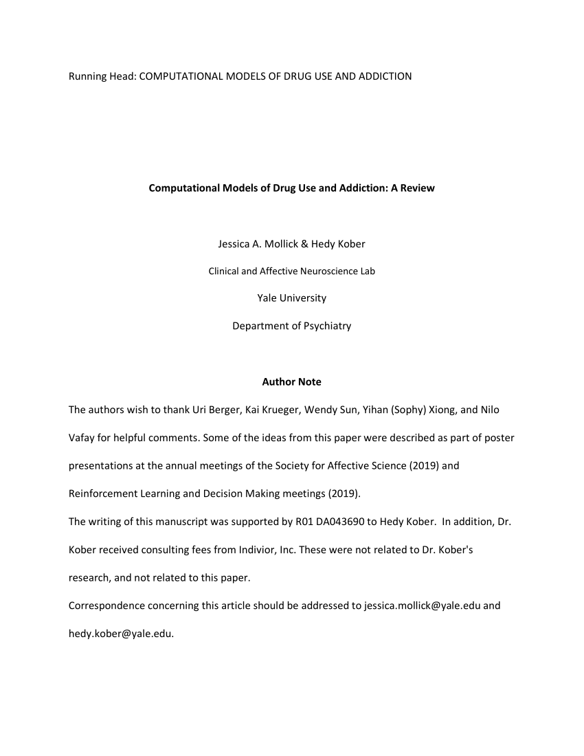 PDF) Computational models of drug use and addiction: A review