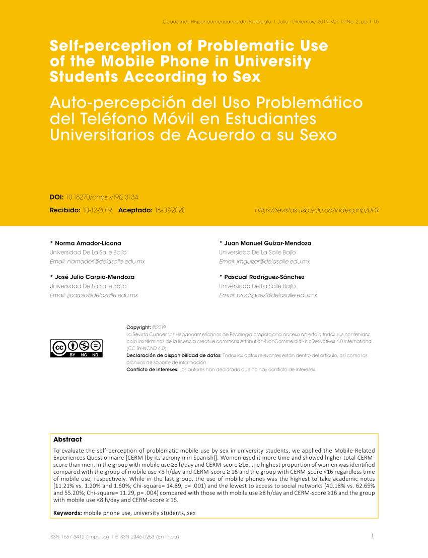 PDF Auto percepción del Uso Problemático del Teléfono Móvil en  