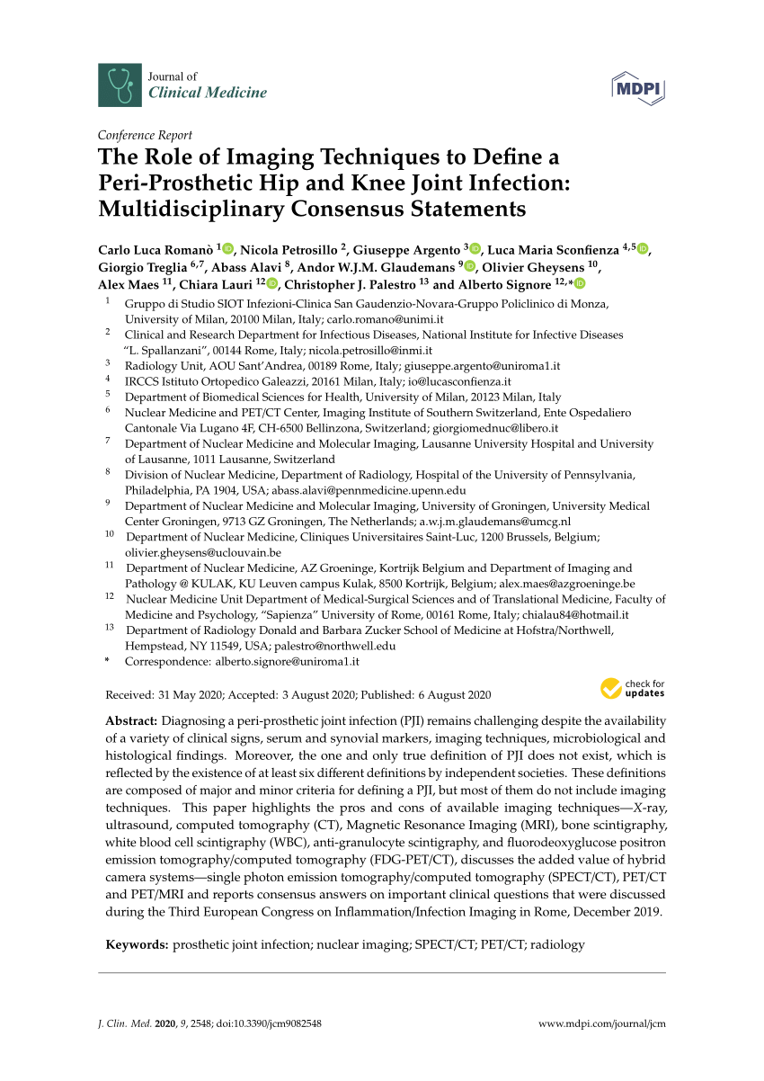 Pdf The Role Of Imaging Techniques To Define A Peri Prosthetic Hip And Knee Joint Infection 8348