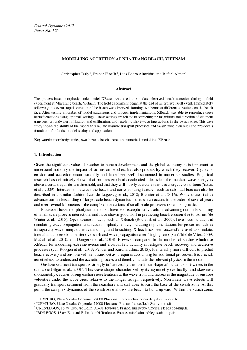 Pdf Modelling Accretion At Nha Trang Beach Vietnam