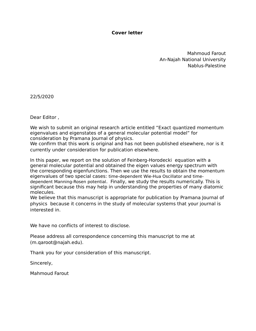 cover letter for a journal paper