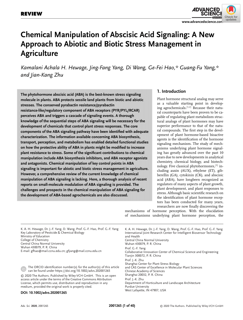 Pdf Chemical Manipulation Of Abscisic Acid Signaling A New Approach To Abiotic And Biotic Stress Management In Agriculture
