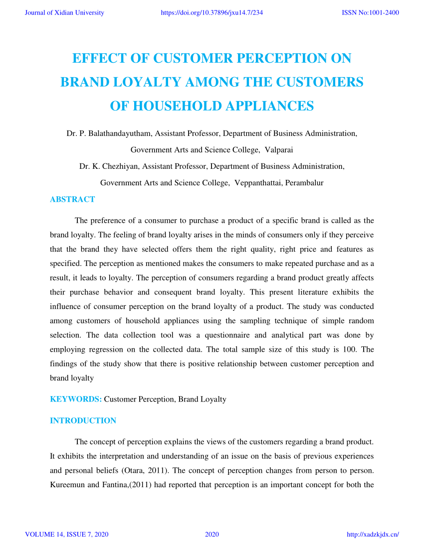 Pdf Effect Of Customer Perception On Brand Loyalty Among The Customers Of Household Appliances