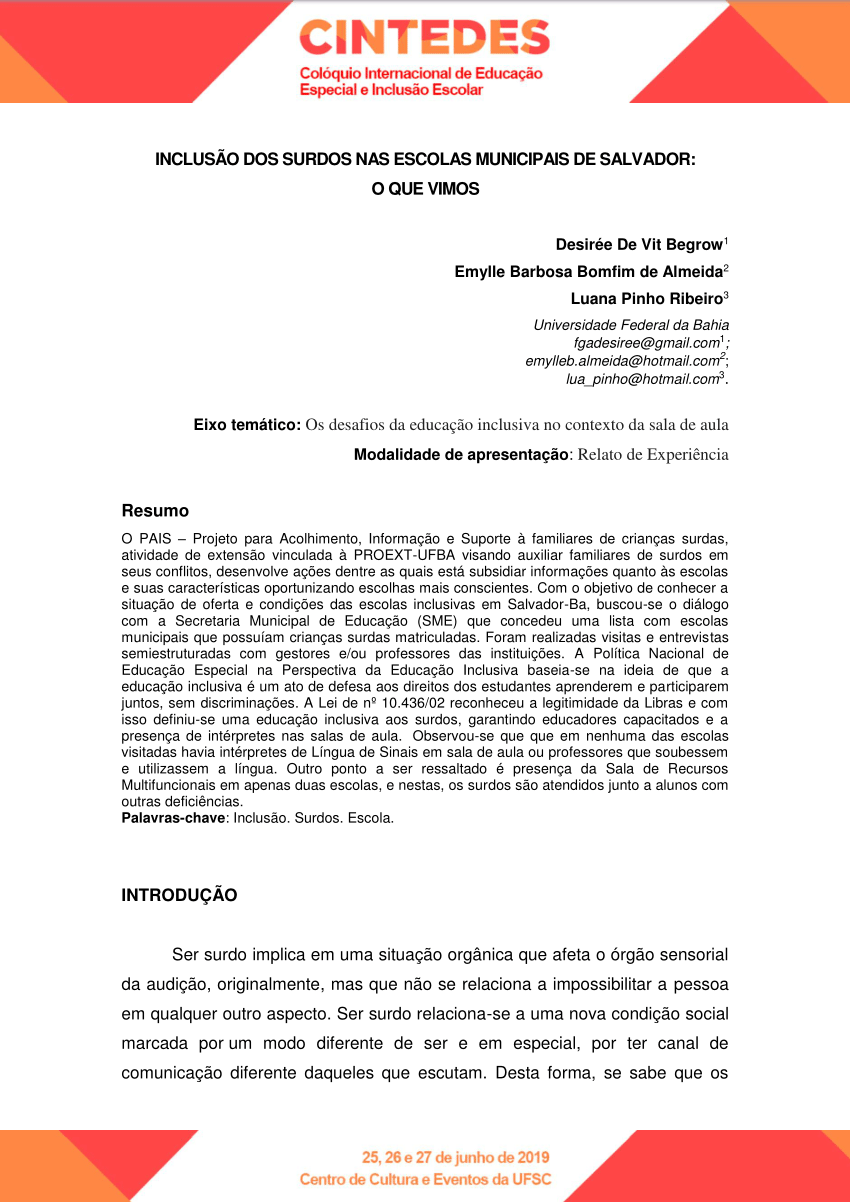 PDF) A INCLUSÃO ESCOLAR DA PESSOA SURDA E A FORMAÇÃO DE PROFESSORES