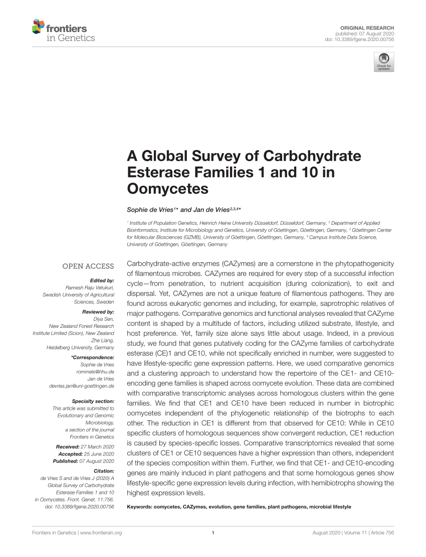 Pdf A Global Survey Of Carbohydrate Esterase Families 1 And 10 In Oomycetes 3150