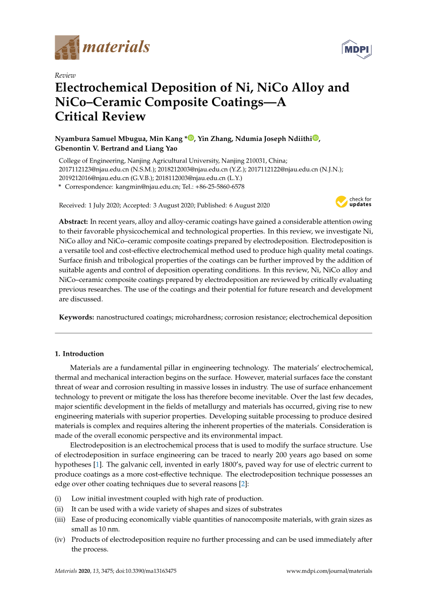 Pdf Electrochemical Deposition Of Ni Nico Alloy And Nico Ceramic Composite Coatings A Critical Review