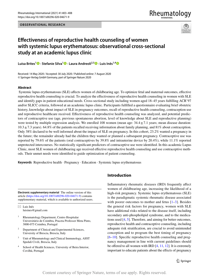 Effectiveness Of Reproductive Health Counseling Of Women With Systemic Lupus Erythematosus 