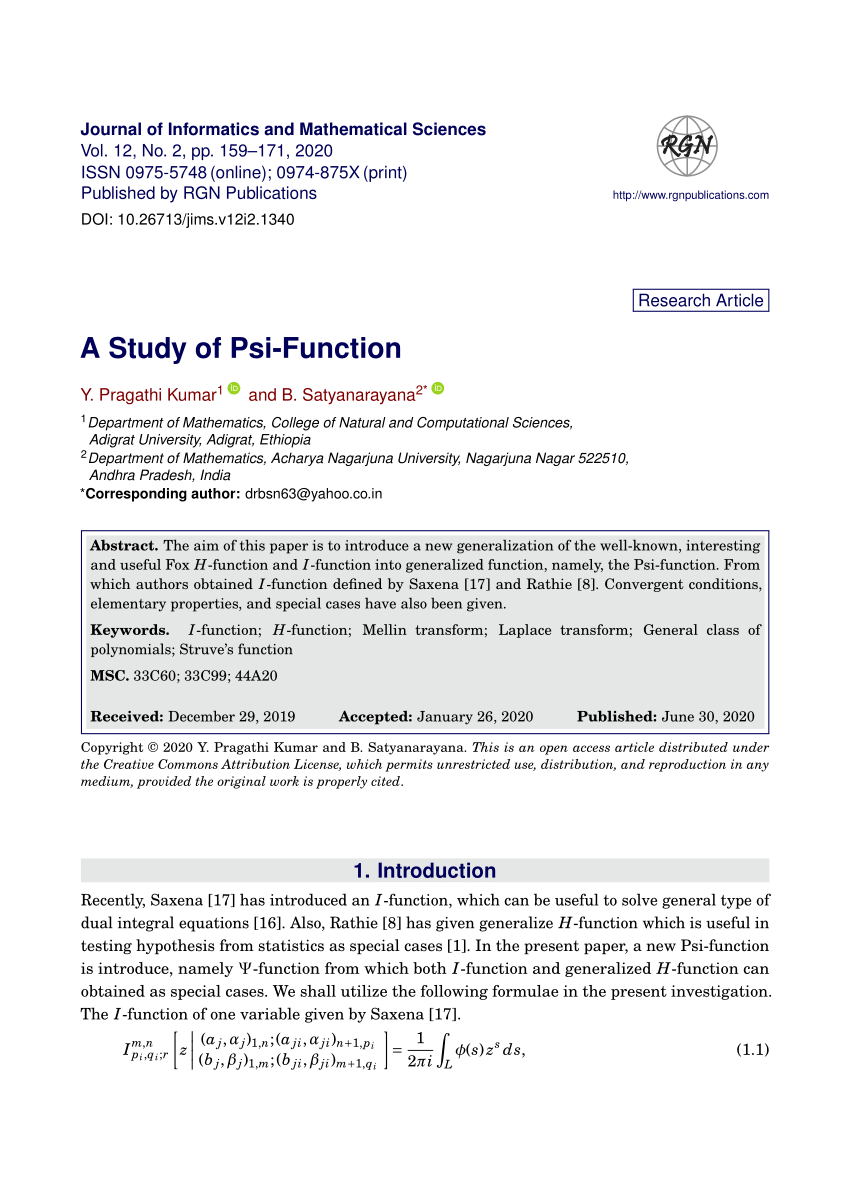 Pdf A Study Of Psi Function