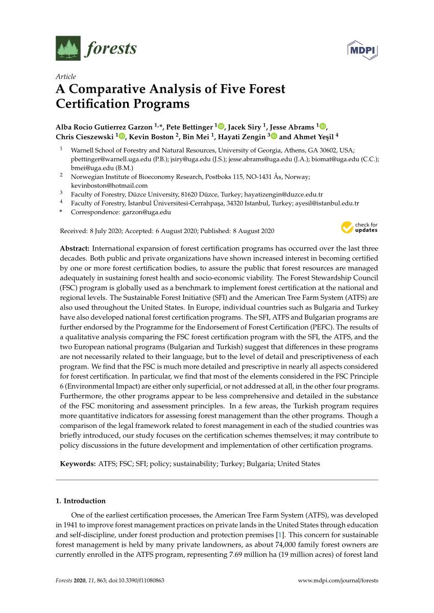(PDF) A Comparative Analysis of Five Forest Certification Programs