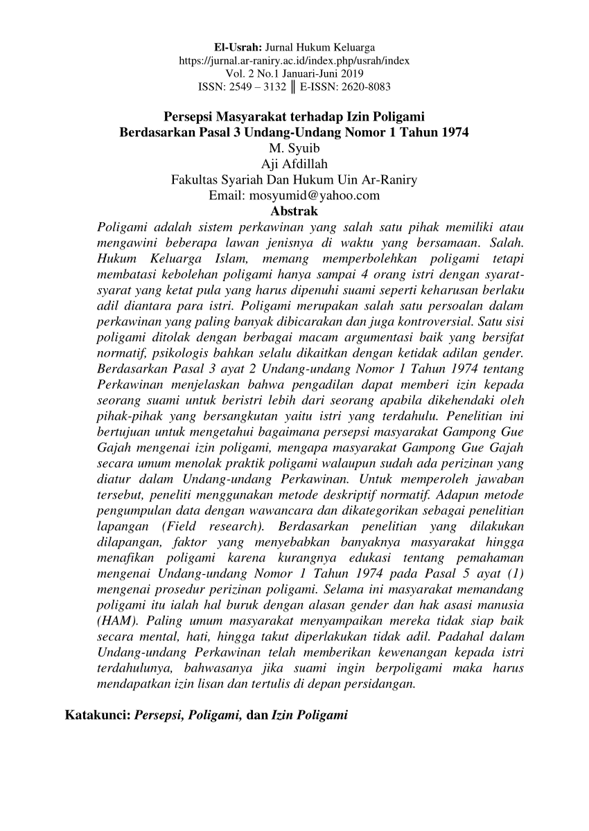 (PDF) Persepsi Masyarakat terhadap Izin Poligami Berdasarkan Pasal 3
