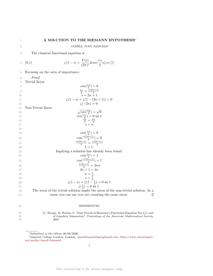 riemann hypothesis problem pdf