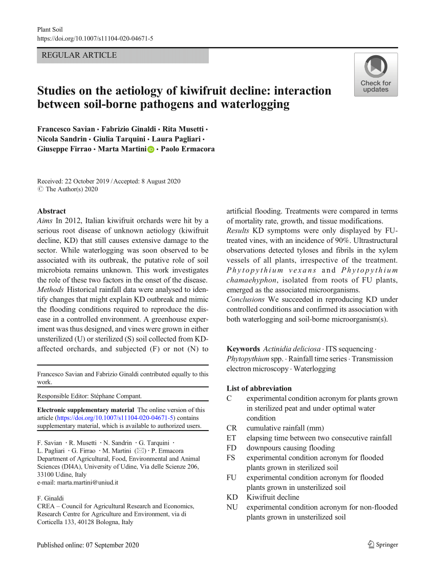 Pdf Studies On The Aetiology Of Kiwifruit Decline Interaction Between Soil Borne Pathogens And Waterlogging