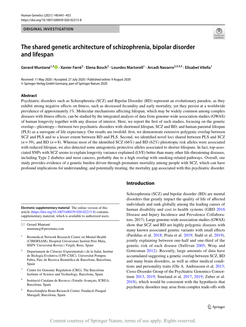 The Shared Genetic Architecture Of Schizophrenia Bipolar Disorder And Lifespan Request Pdf 4403