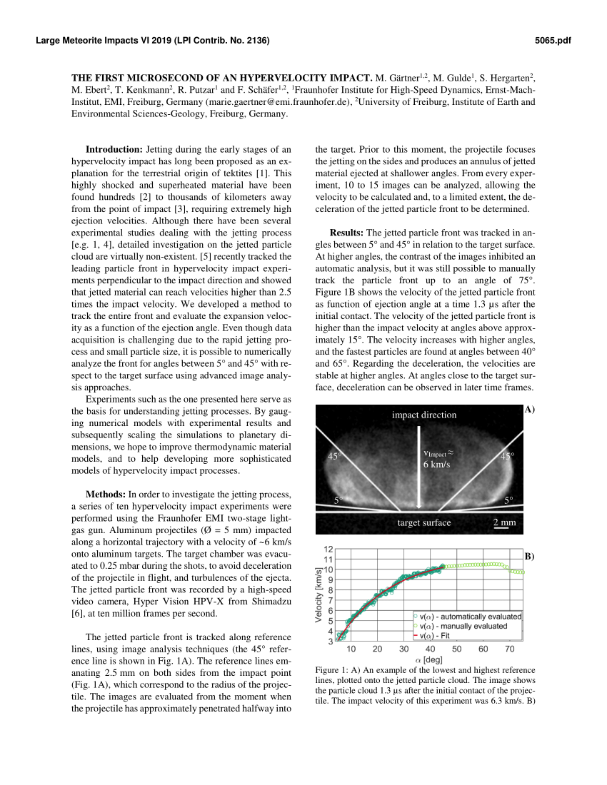 Pdf The First Microsecond Of An Hypervelocity Impact