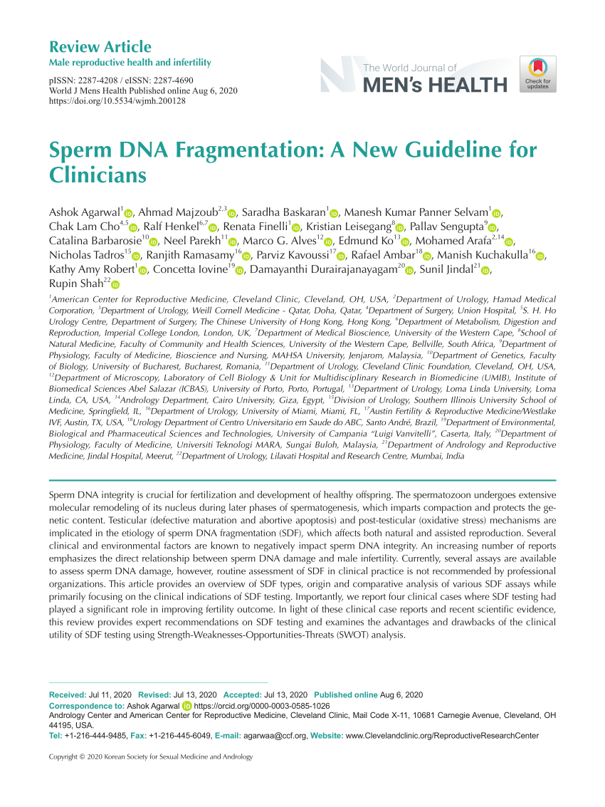 Pdf Sperm Dna Fragmentation A New Guideline For Clinicians