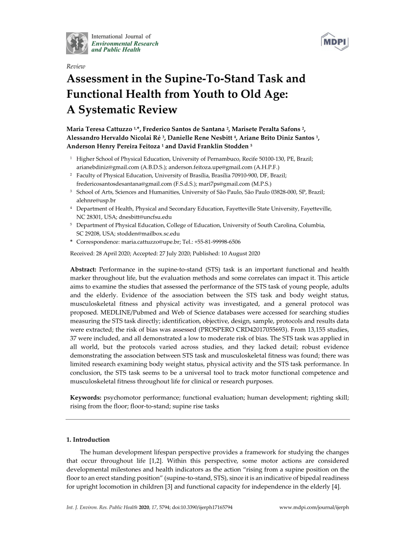 PDF) Supine-to-stand task performance and anthropometric characteristics in  children and adolescents Short title: Supine-to-stand performance in  children