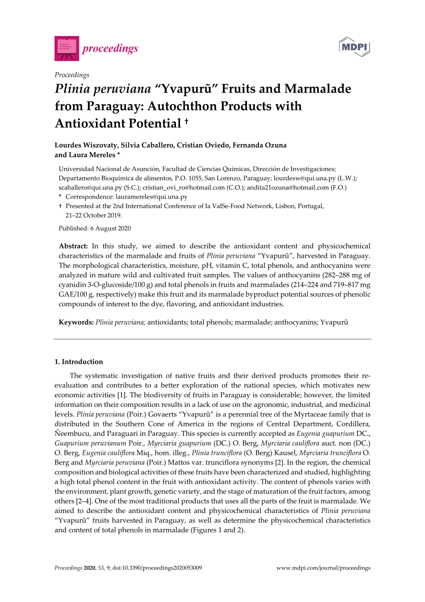 Pdf Plinia Peruviana Yvapurũ Fruits And Marmalade From Paraguay Autochthon Products With Antioxidant Potential