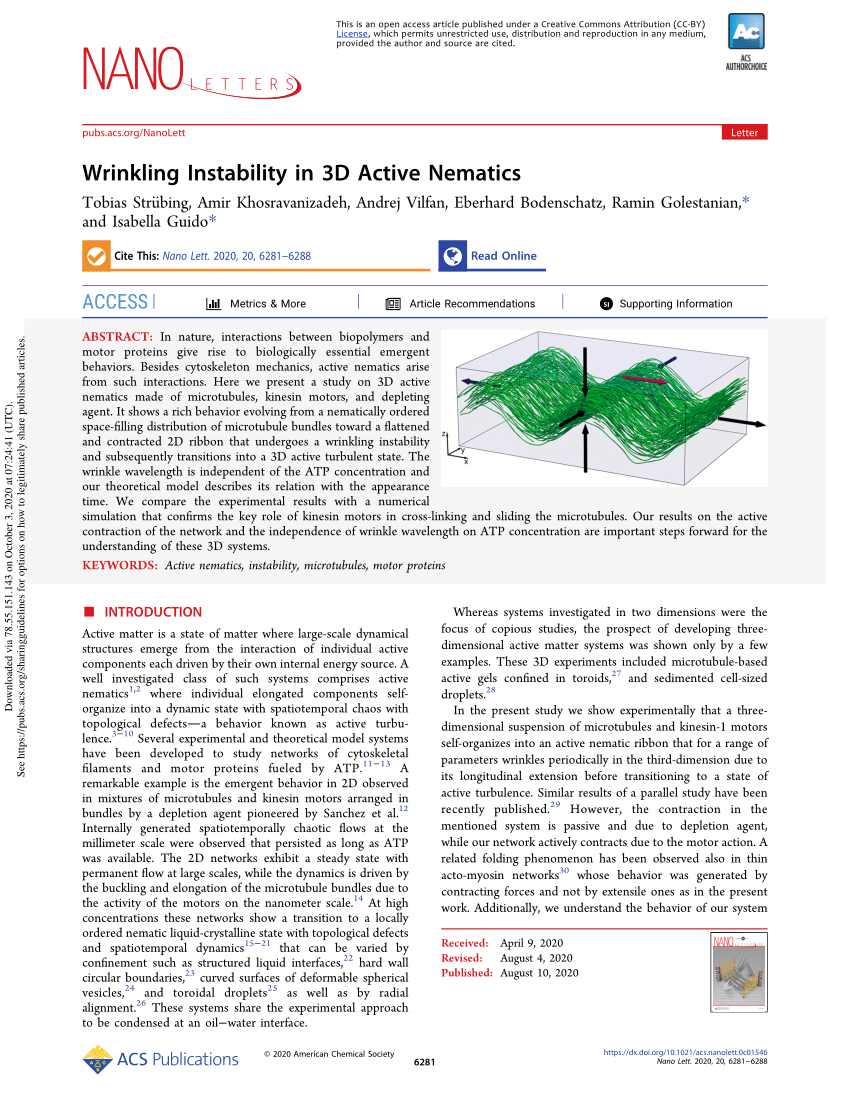 Pdf Wrinkling Instability In 3d Active Nematics