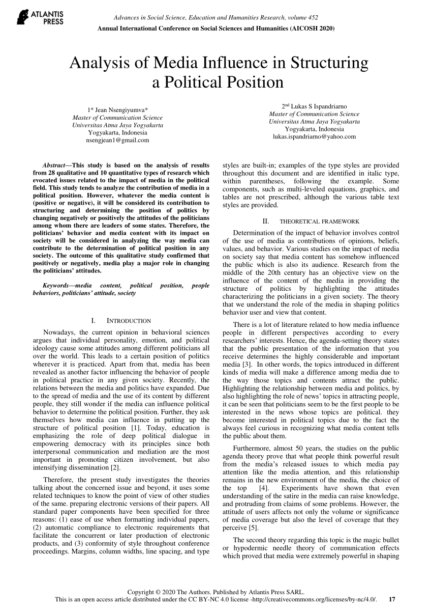 pdf analysis of media influence in structuring a political position pdf analysis of media influence in