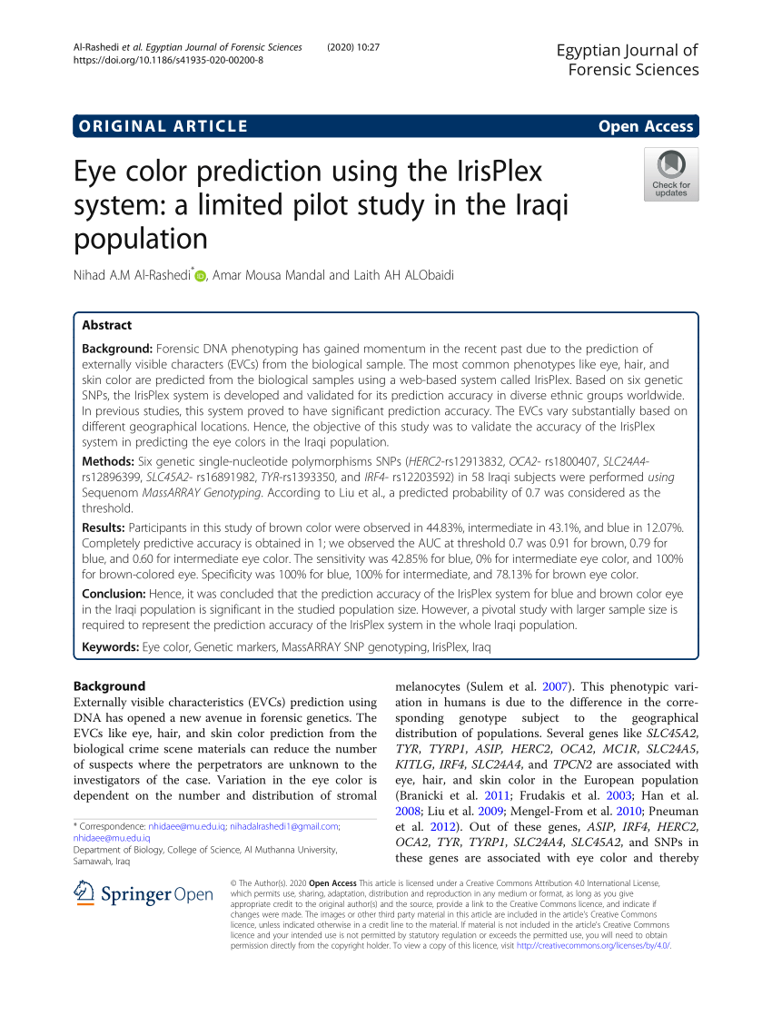 (PDF) Eye color prediction using the IrisPlex system: a limited pilot ...