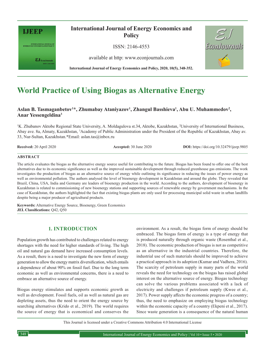 (PDF) World Practice of Using Biogas as Alternative Energy