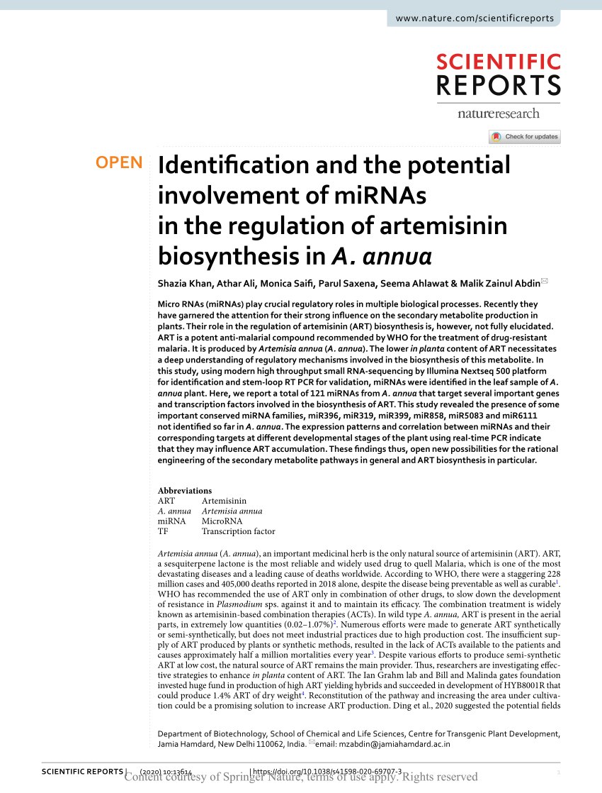 (PDF) Identification and the potential involvement of miRNAs in the 