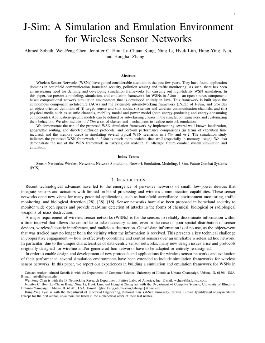 Pdf J Sim A Simulation And Emulation Environment For Wireless Sensor Networks