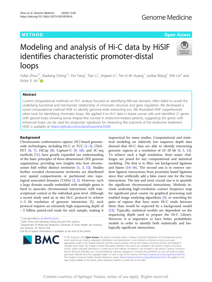 Pdf Modeling And Analysis Of Hi C Data By Hisif Identifies Characteristic Promoter Distal Loops