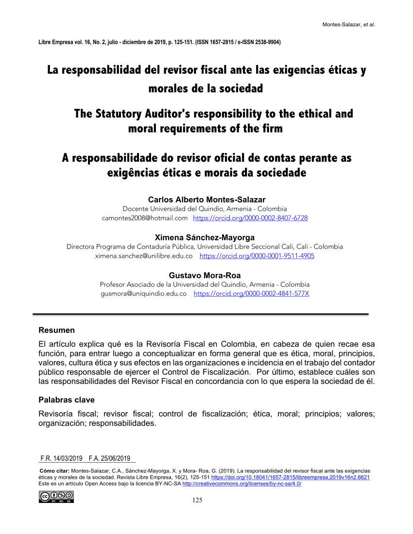 Pdf La Responsabilidad Del Revisor Fiscal Ante Las Exigencias éticas