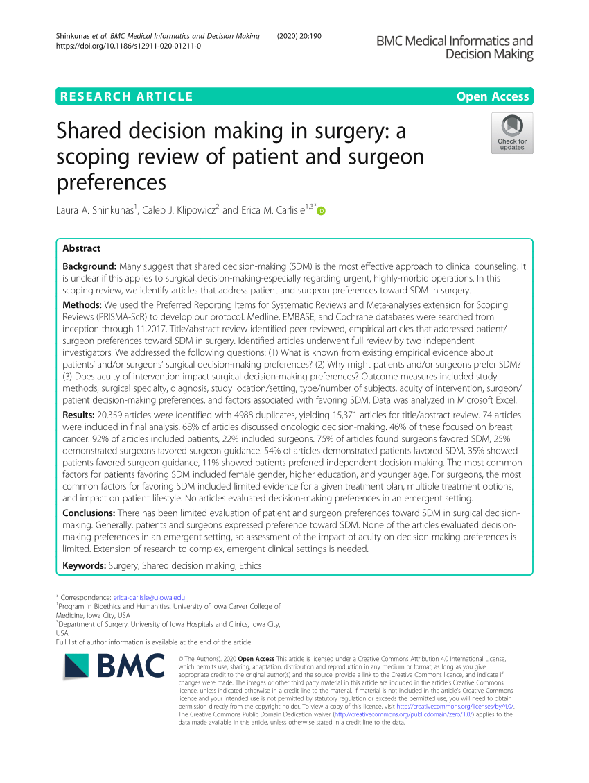 PDF) Shared decision making in surgery: A scoping review of