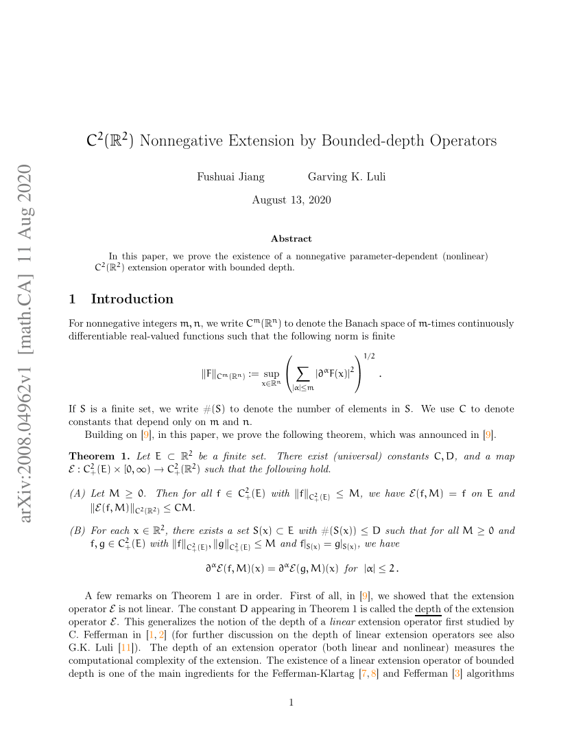 Pdf C 2 Mathbb R 2 Nonnegative Extension By Bounded Depth Operators