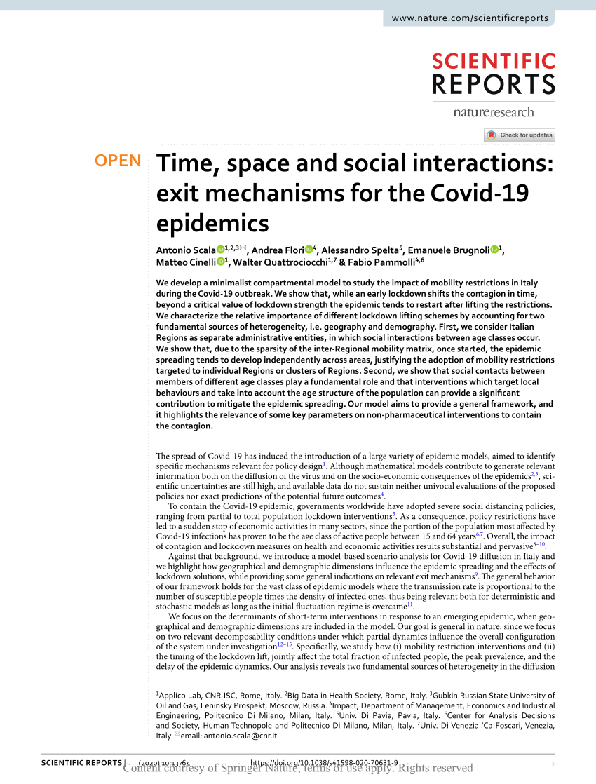 PDF) Time, space and social interactions: exit mechanisms for the Covid-19  epidemics