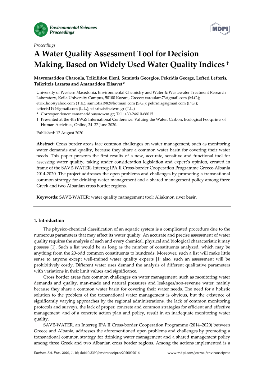 assessment of water quality research paper