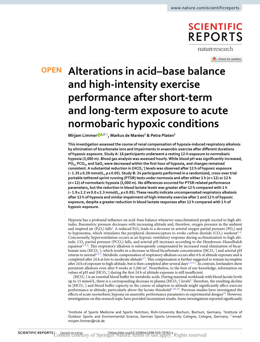 (PDF) Alterations in acid–base balance and high-intensity exercise performance after short-term and long-term exposure to acute normobaric hypoxic conditions