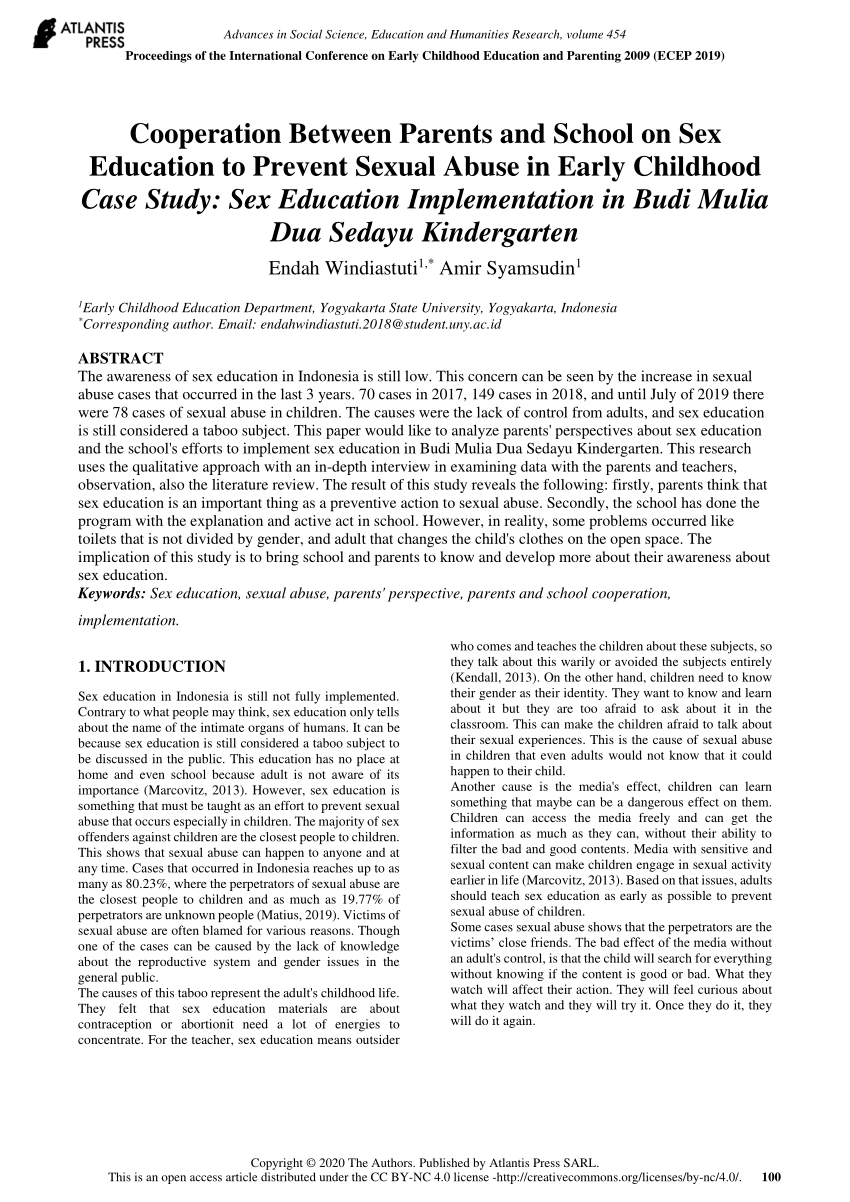 PDF) Cooperation Between Parents and School on Sex Education to Prevent  Sexual Abuse in Early Childhood Case Study: Sex Education Implementation in  Budi Mulia Dua Sedayu Kindergarten