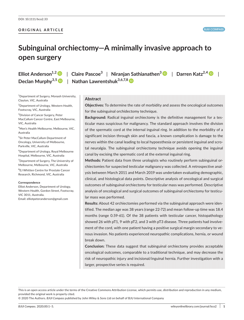 Pdf Subinguinal Orchiectomy—a Minimally Invasive Approach To Open Surgery 