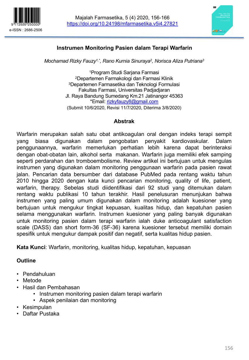 PDF Instrumen Monitoring Pasien Dalam Terapi  Warfarin