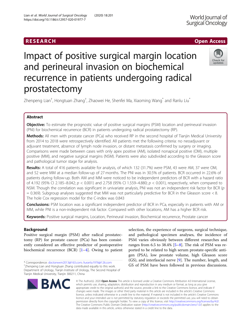 Pdf Impact Of Positive Surgical Margin Location And Perineural Invasion On Biochemical