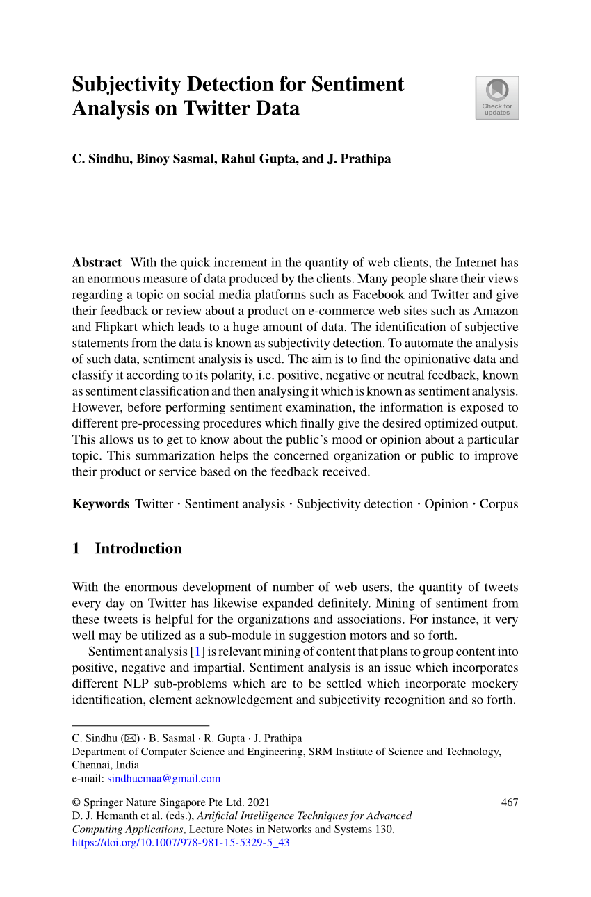 (PDF) Subjectivity Detection for Sentiment Analysis on Twitter Data