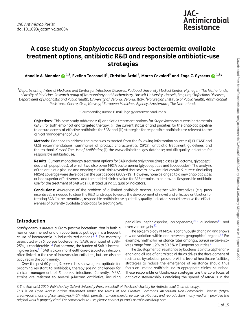 Pdf A Case Study On Staphylococcus Aureus Bacteraemia Available Treatment Options Antibiotic R D And Responsible Antibiotic Use Strategies