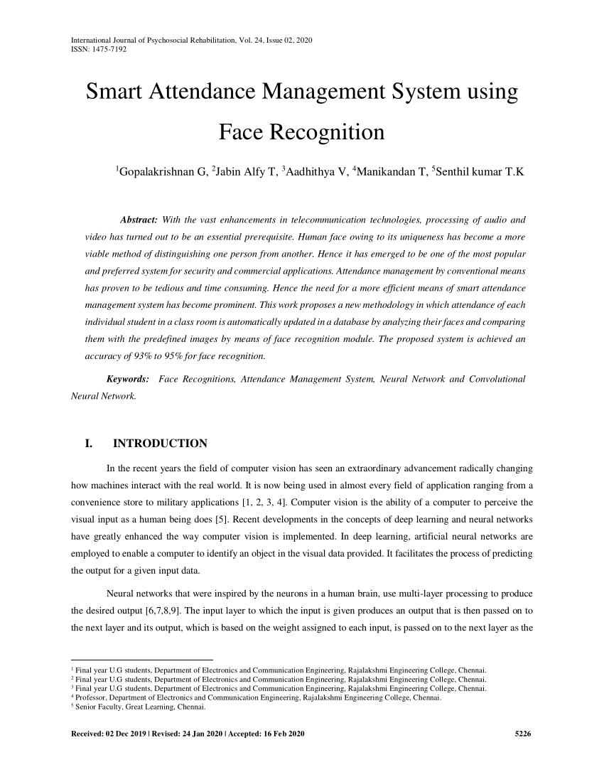 research paper on attendance management system using face recognition