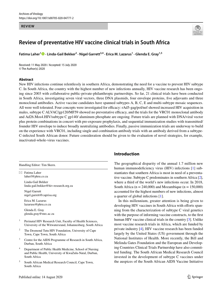 PDF) Review of preventative HIV vaccine clinical trials in South