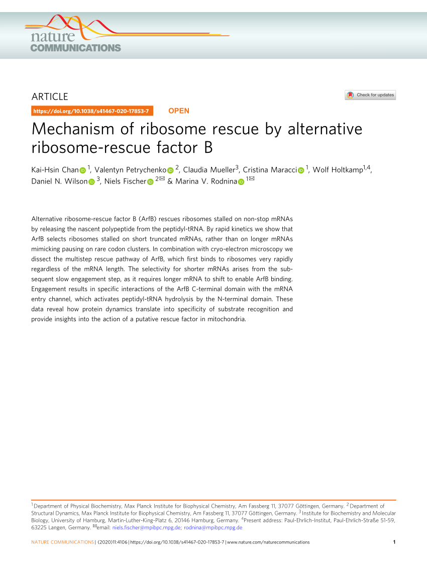 PDF) Mechanism of ribosome rescue by alternative ribosome-rescue factor B