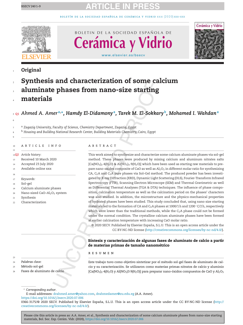 Pdf Synthesis And Characterization Of Some Calcium Aluminate Phases From Nano Size Starting Materials