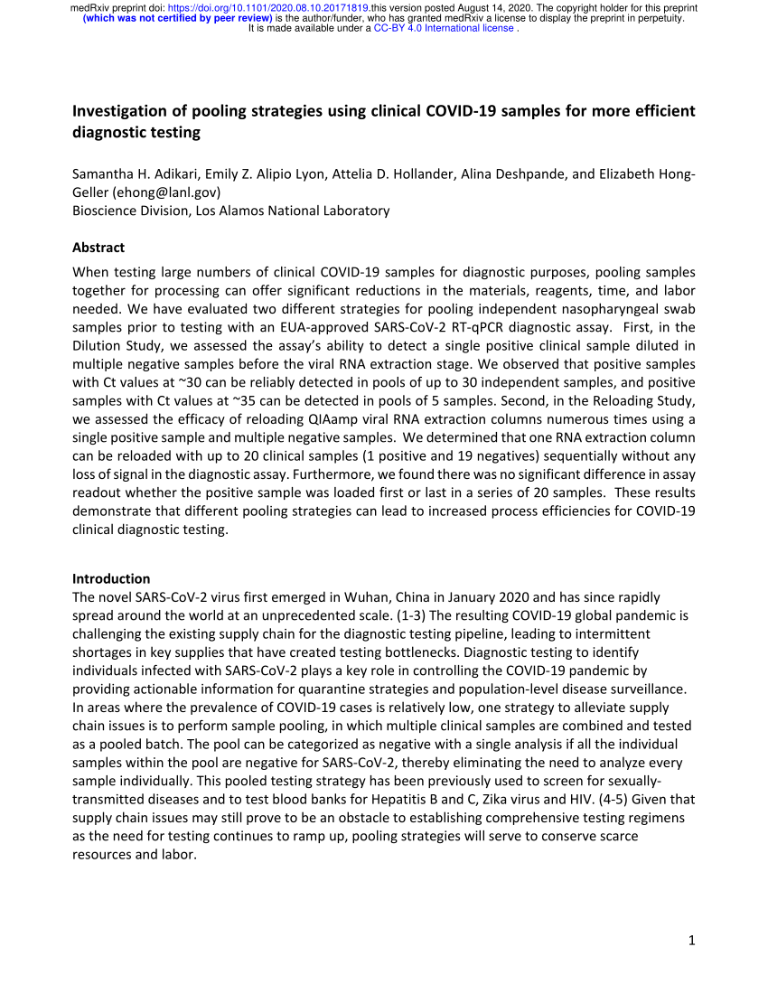 PDF Investigation of pooling strategies using clinical COVID 19  