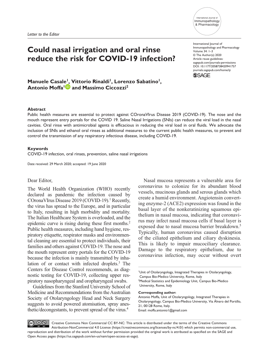 PDF) Could nasal irrigation and oral rinse reduce the risk for COVID-19  infection?