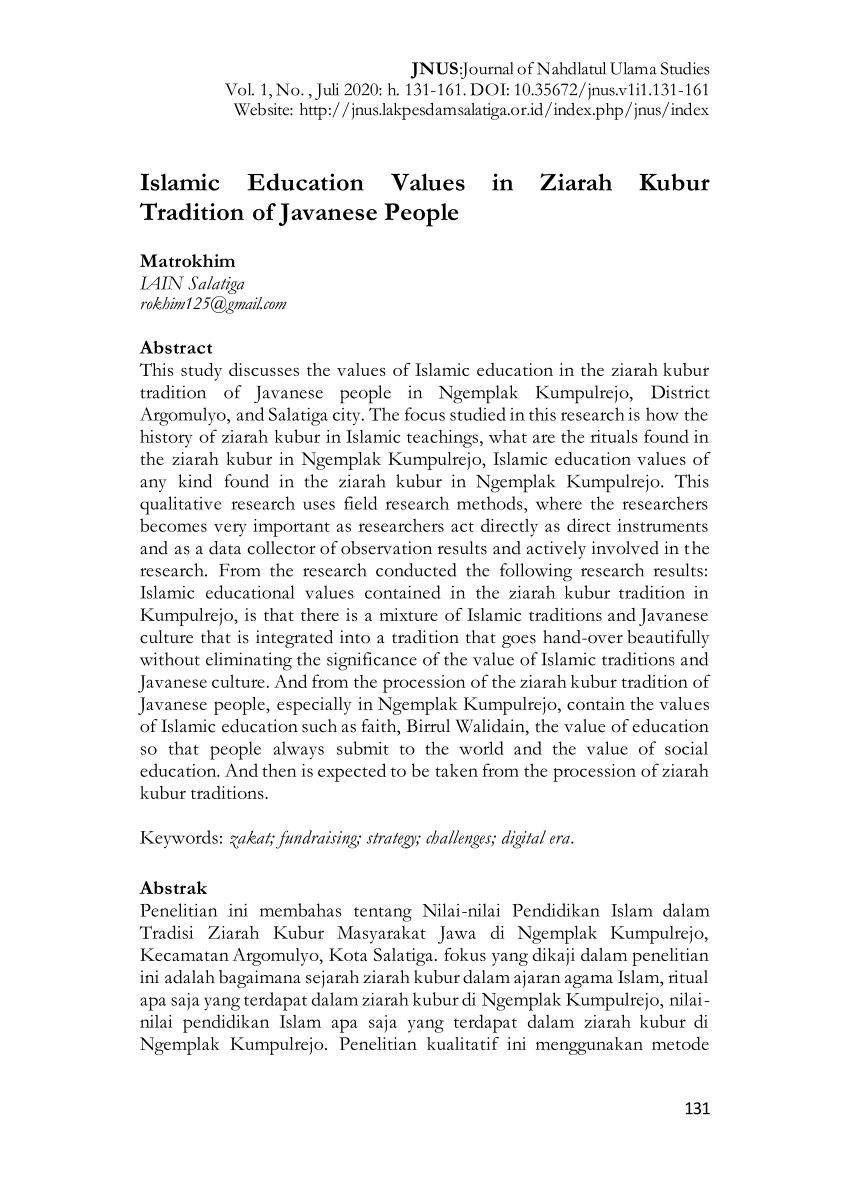 Pdf Islamic Education Values In Ziarah Kubur Tradition Of Javanese People