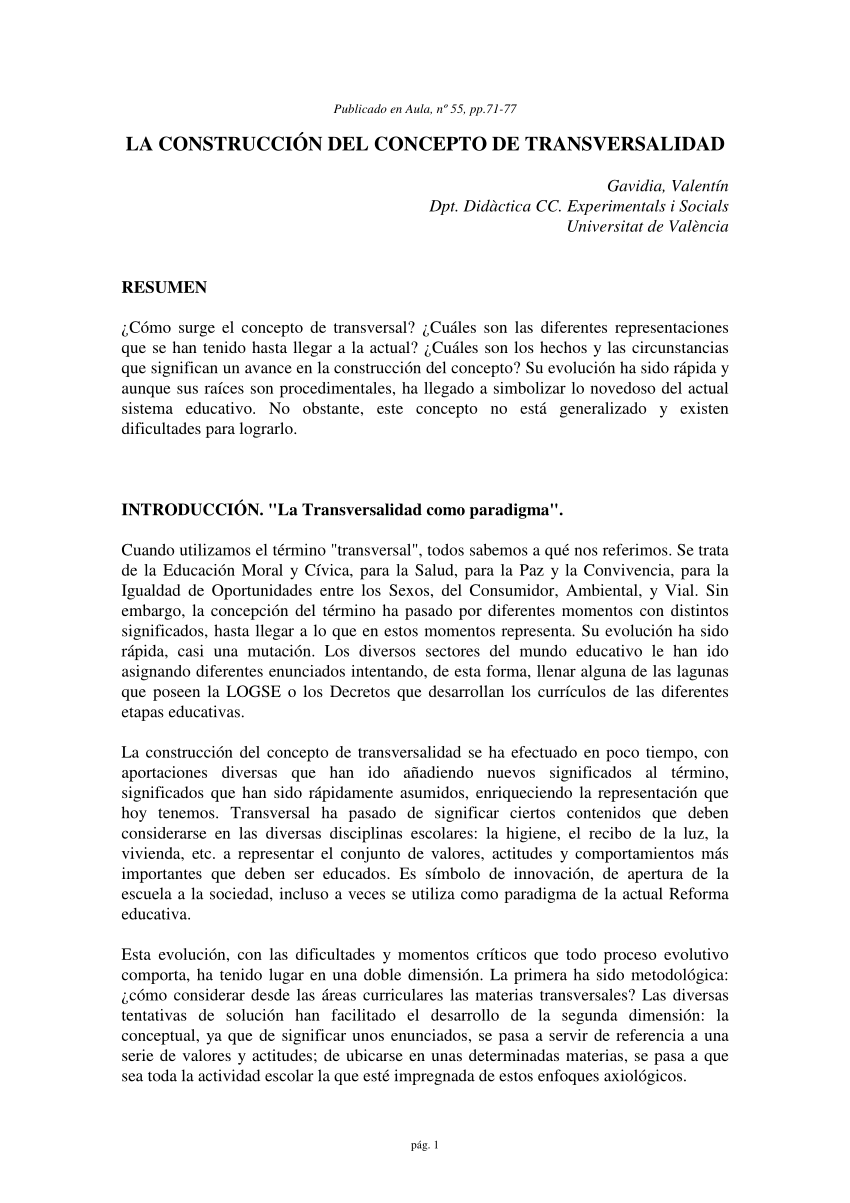 PDF) LA CONSTRUCCIÓN DEL CONCEPTO DE TRANSVERSALIDAD